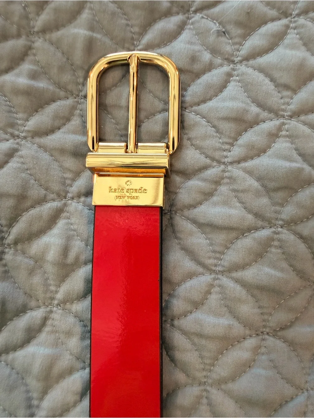 kate spade Red/Black Patent Leather Belt with Gold Buckle